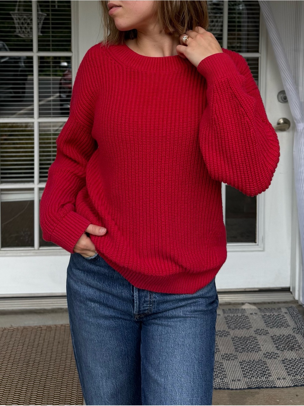 GAP Vibrant Red Crewneck Ribbed Sweater